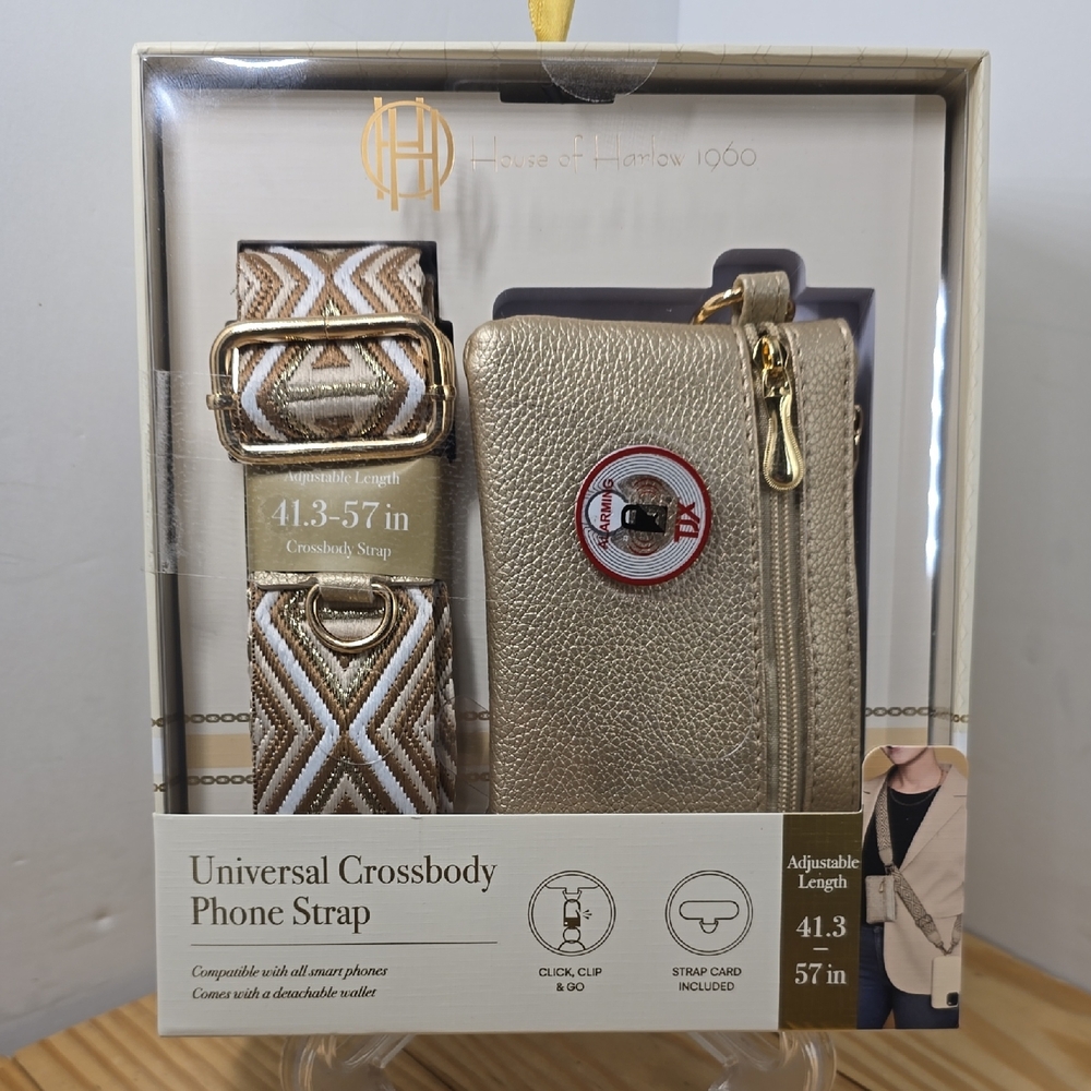 Crossbody Wallet Cellphone Wide Strap Set House Of Harlow Gold NWT
